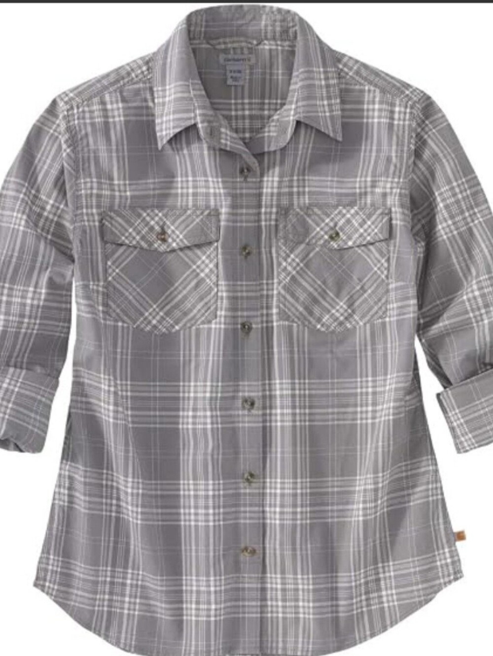 Carhartt Women's Gray&White Cotton Plaid Long Sleeve Button Up. Size 2XL